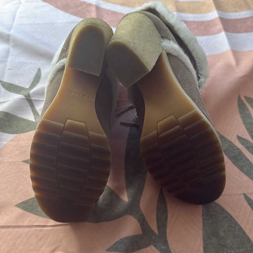 Prada Tan Suede Fur Lace Up Heeled Booties - Picture 10 of 12